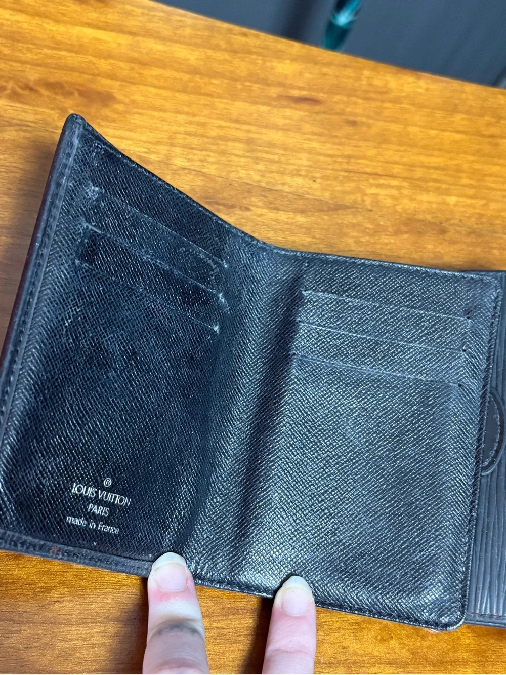 Louis Vuitton Used Black Epi Leather Wallet with Gold Hardware